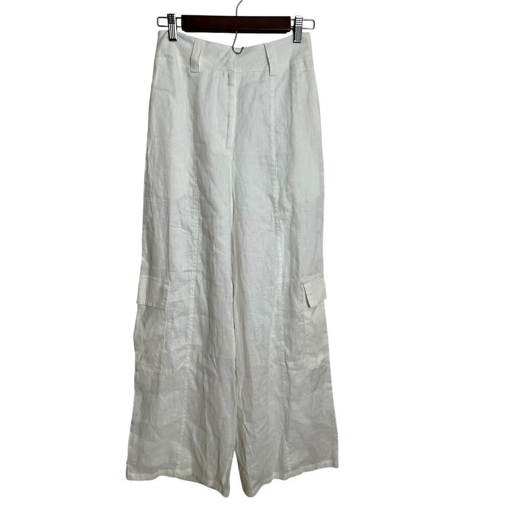 DISSH Isla 100% Linen Wide Leg Cargo Pants High Rise White US 4
